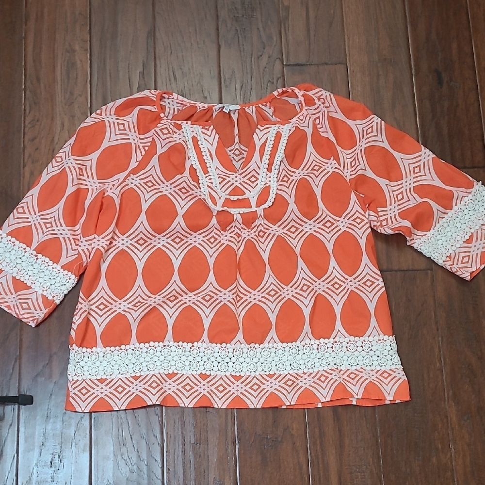 Crown & Ivy Orange & White Geometric Blouse size 1X
